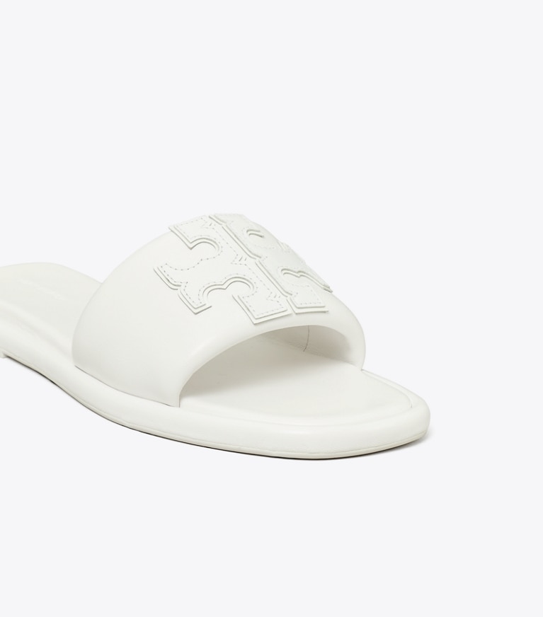 Tory Burch designer sandals Double T Sport Slide in Optic White angle