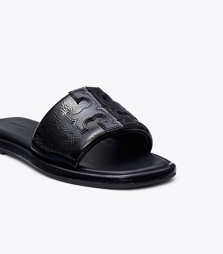 Tory Burch designer sandals Double T Sport Slide in PERFECT BLACK detail