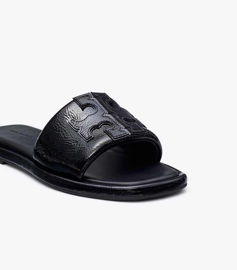 Tory Burch designer sandals Double T Sport Slide in PERFECT BLACK angle