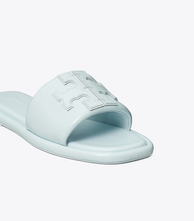 Tory Burch designer sandals Double T Sport Slide in BLUE WHISPER detail