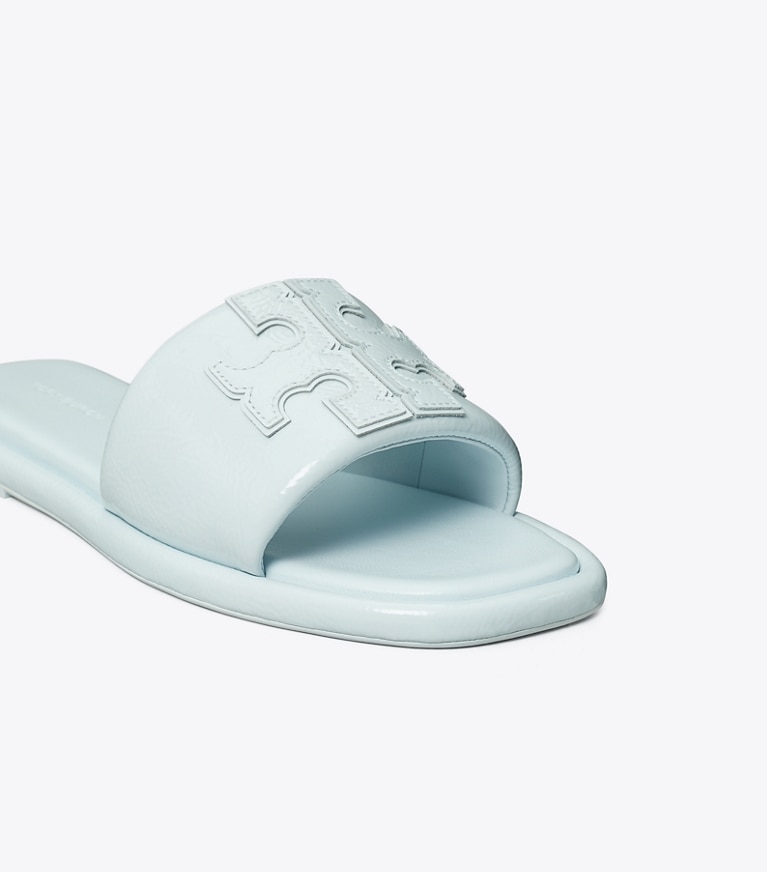 Tory Burch designer sandals Double T Sport Slide in BLUE WHISPER detail