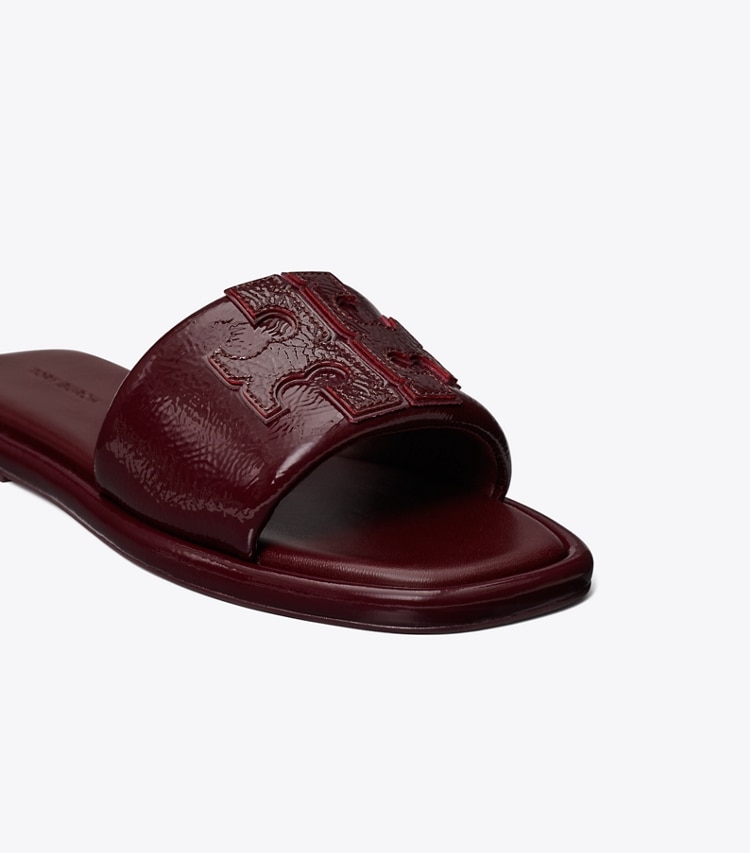Tory Burch designer sandals Double T Sport Slide in MERLOT detail