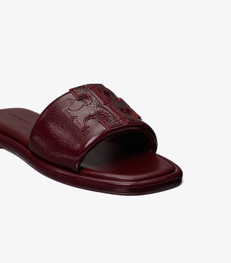 Tory Burch designer sandals Double T Sport Slide in MERLOT detail