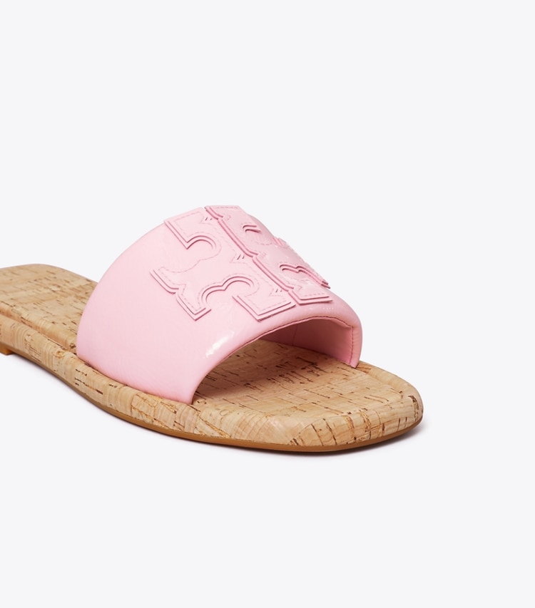Tory Burch designer sandals Double T Sport Slide in PETUNIA / NATURAL detail