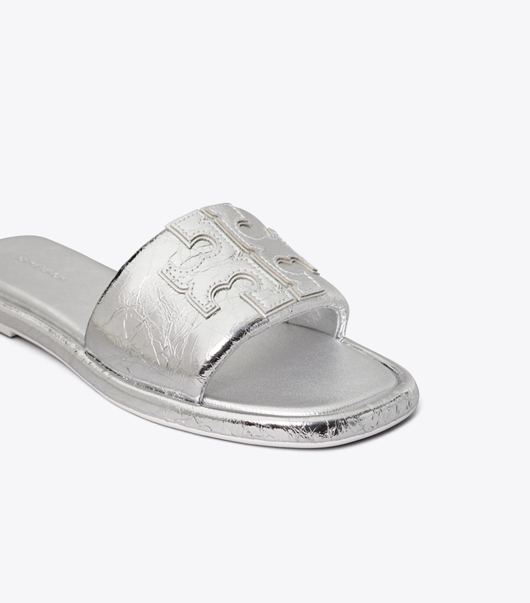 Tory Burch designer sandals Double T Sport Slide in Silver angle