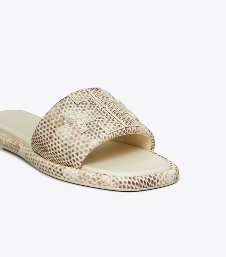 Tory Burch designer sandals Double T Sport Slide in SMOKE ROCCIA angle