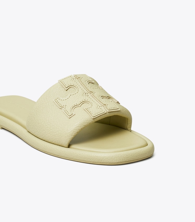 Tory Burch designer sandals Double T Sport Slide in OLIVE SPRIG detail