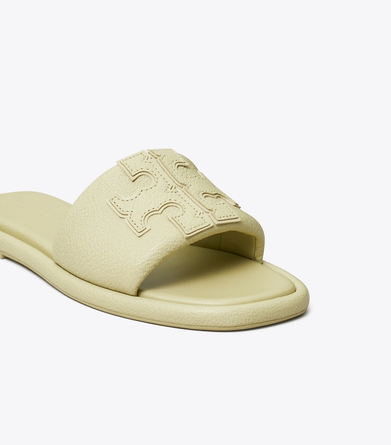 Tory Burch designer sandals Double T Sport Slide in OLIVE SPRIG angle