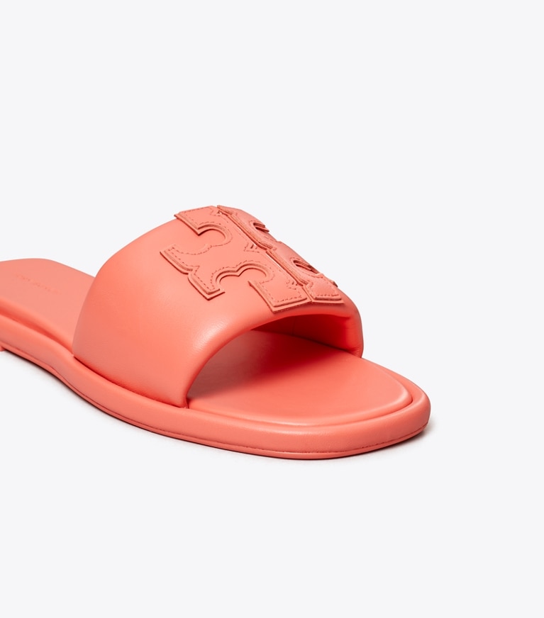 Tory Burch designer sandals Double T Sport Slide in Coral Crush angle