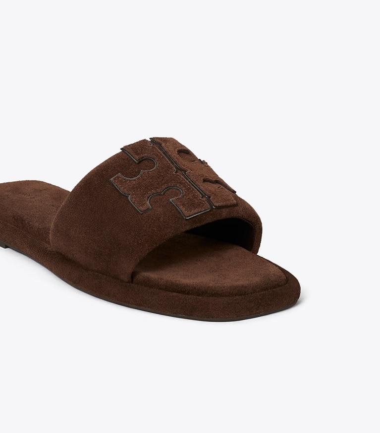 Tory Burch designer sandals Double T Sport Slide in DARK COCOA detail