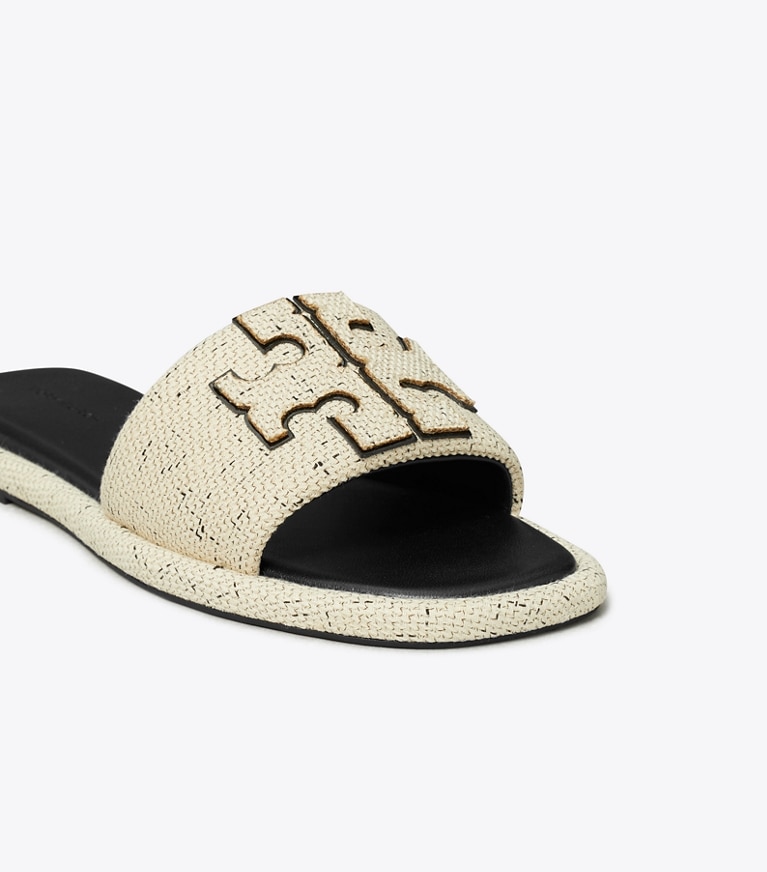 Tory Burch designer sandals Double T Sport Slide in GRAIN / PERFECT BLACK angle