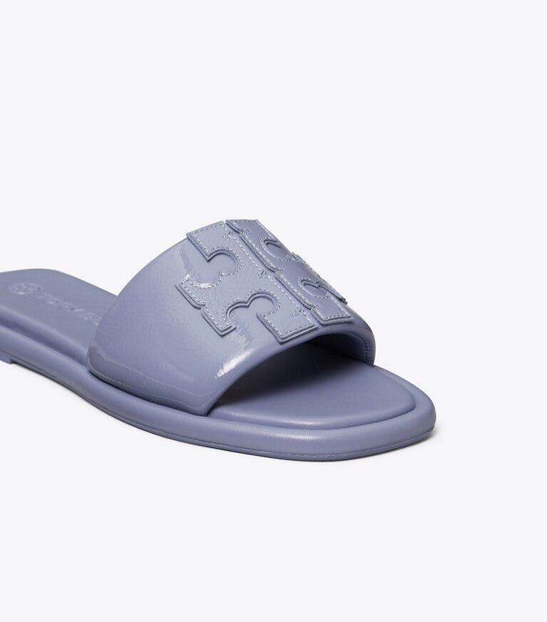 Tory Burch designer sandals Double T Sport Slide in DARK LOTUS  angle