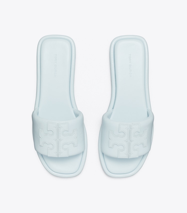 Tory Burch designer sandals Double T Sport Slide in BLUE WHISPER overhead