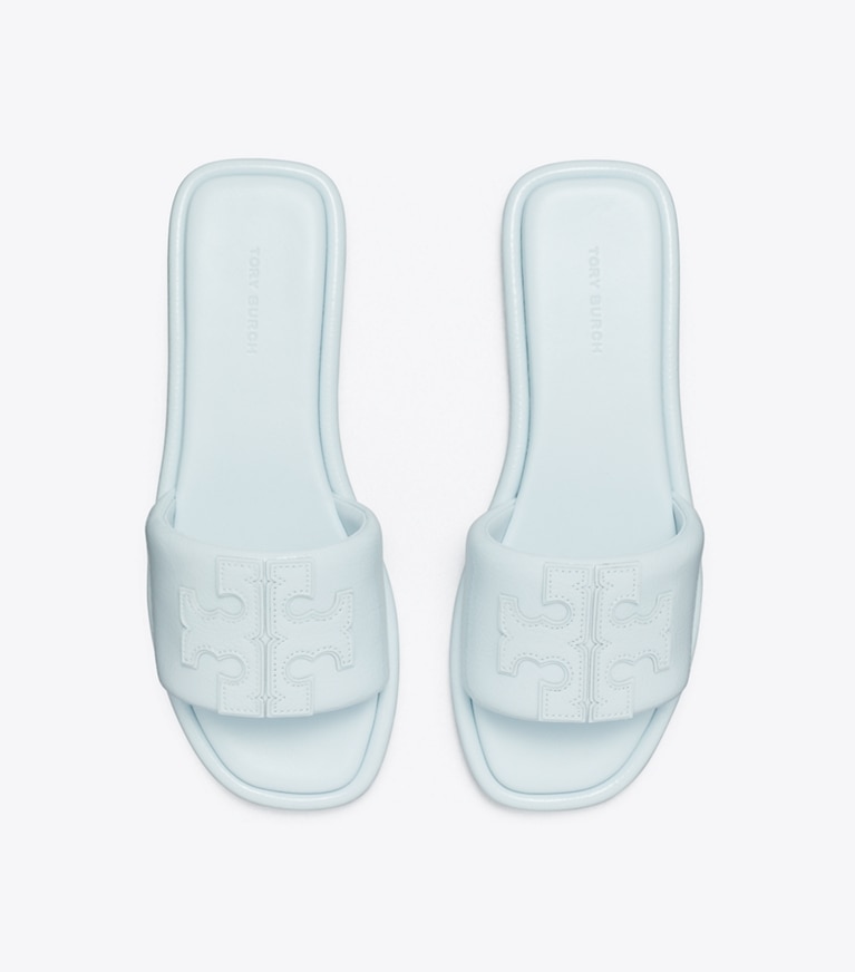 Tory Burch designer sandals Double T Sport Slide in BLUE WHISPER overhead
