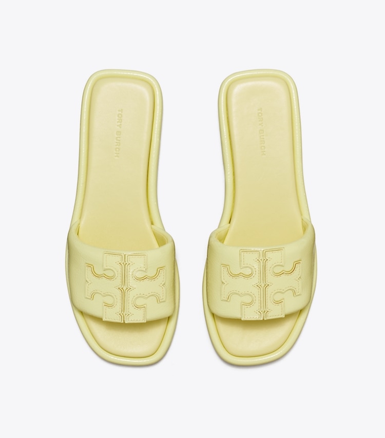 Tory Burch designer sandals Double T Sport Slide in FROZEN ZEST overhead