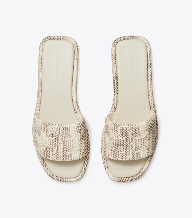 Tory Burch designer sandals Double T Sport Slide in SMOKE ROCCIA angle