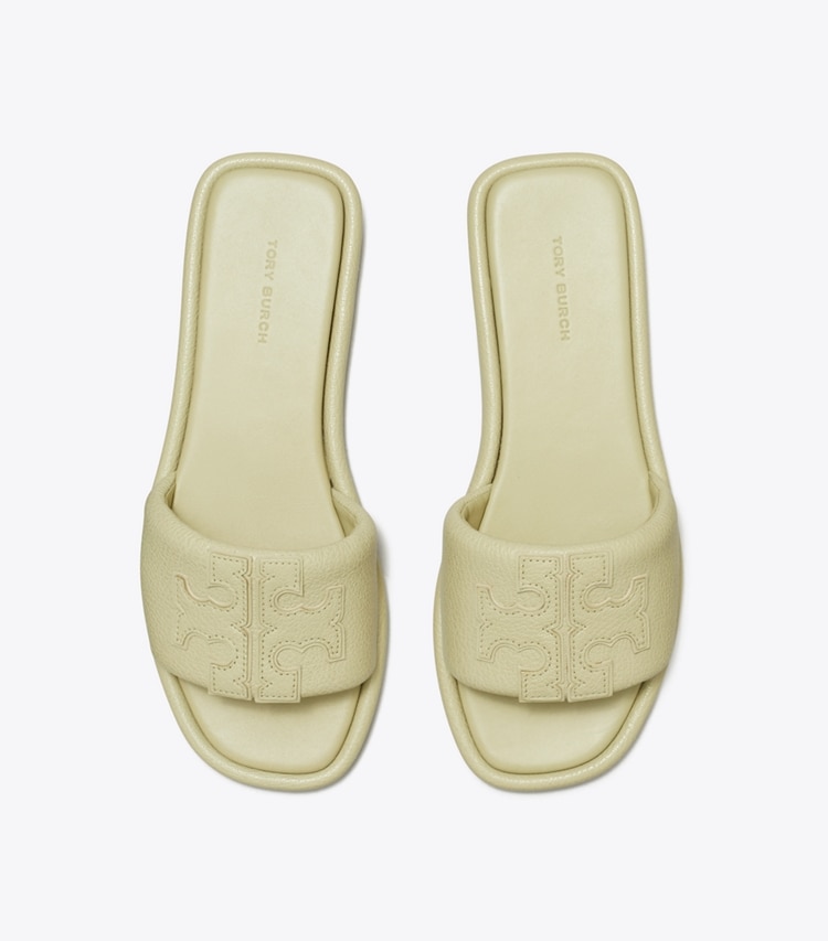 Tory Burch designer sandals Double T Sport Slide in OLIVE SPRIG overhead