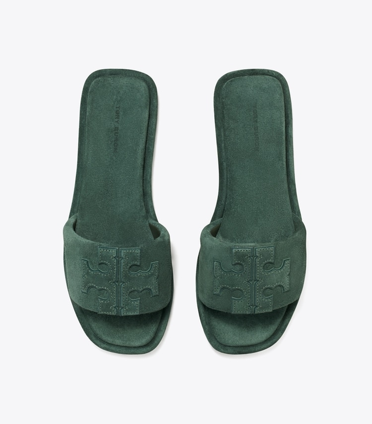 Tory Burch designer sandals Double T Sport Slide in WARM TEAL / WARM TEAL overhead
