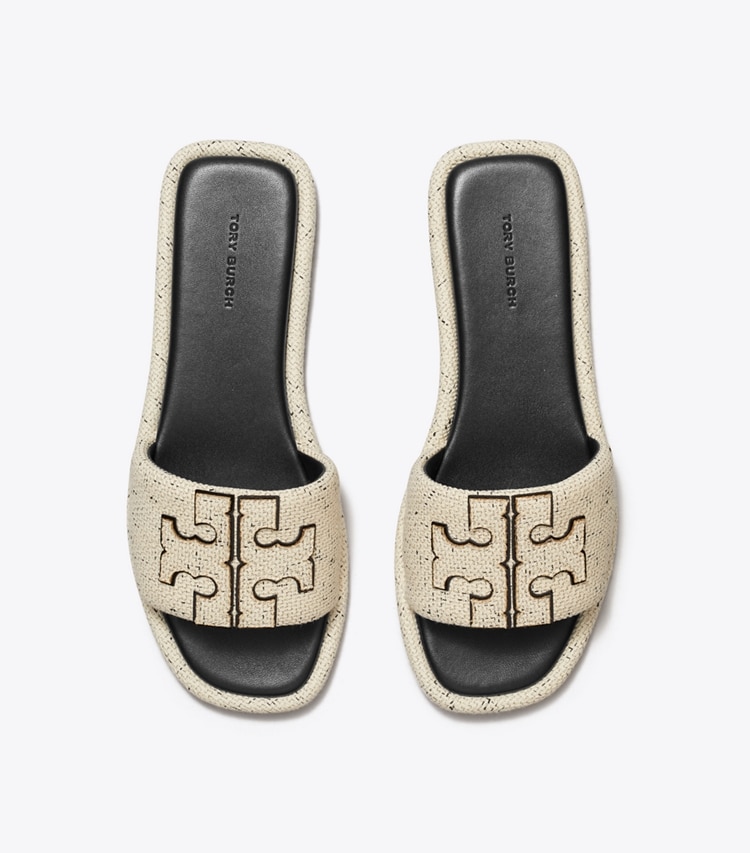 Tory Burch designer sandals Double T Sport Slide in GRAIN / PERFECT BLACK overhead