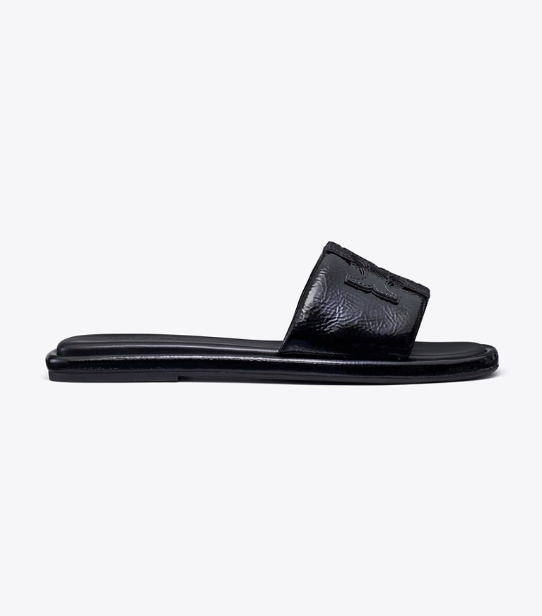 Tory Burch designer sandals Double T Sport Slide in PERFECT BLACK angle