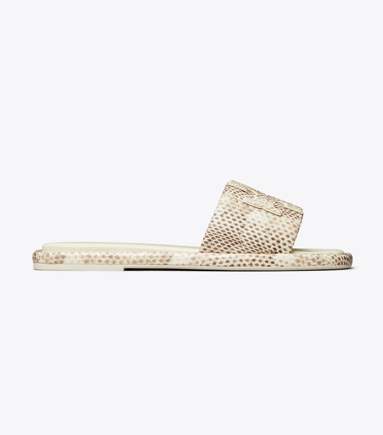 Tory Burch designer sandals Double T Sport Slide in SMOKE ROCCIA side