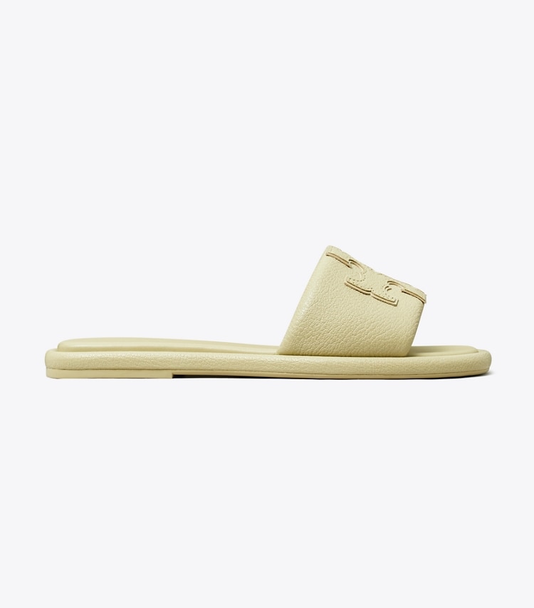 Tory Burch designer sandals Double T Sport Slide in OLIVE SPRIG side