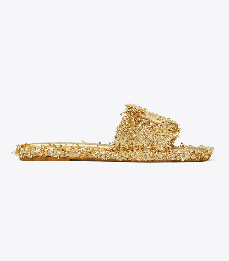 Tory Burch designer sandals Double T Sport Slide in GOLD / GOLD side