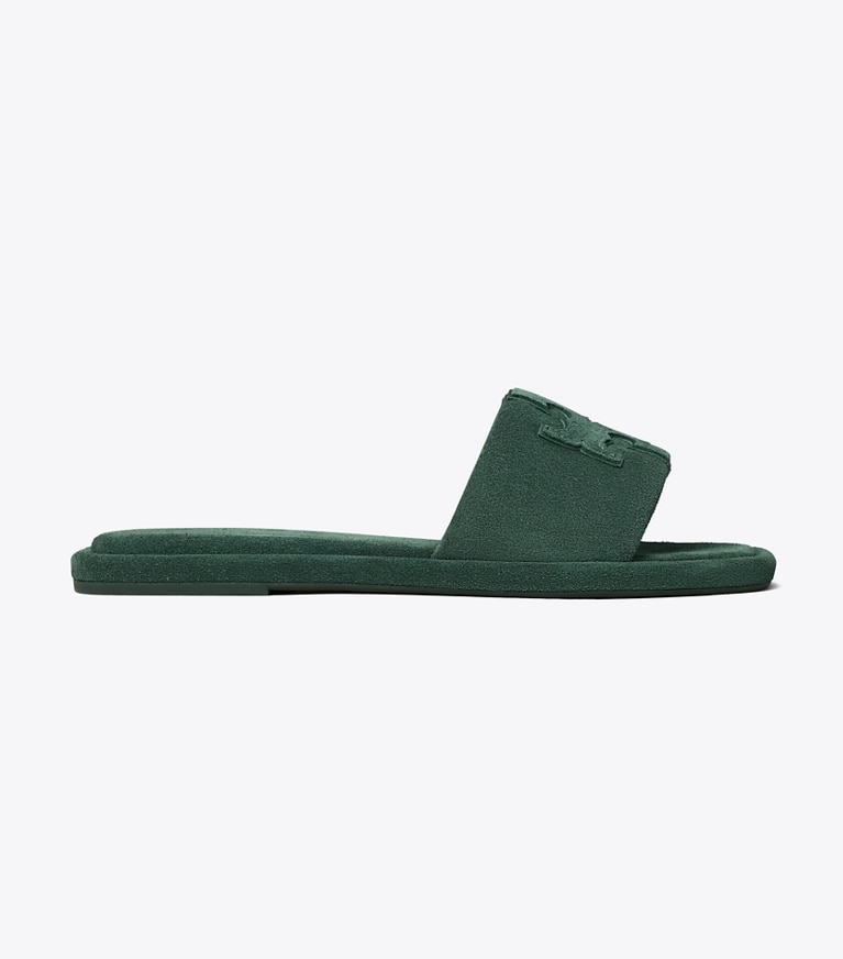 Tory Burch designer sandals Double T Sport Slide in WARM TEAL / WARM TEAL angle