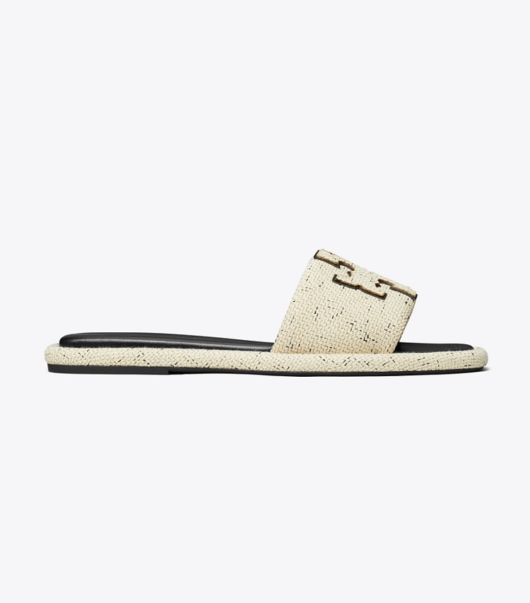 Tory Burch designer sandals Double T Sport Slide in GRAIN / PERFECT BLACK side