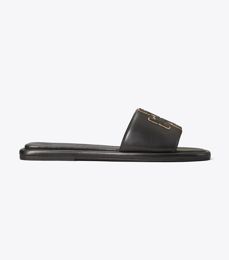 Tory Burch designer sandals Double T Sport Slide in PERFECT BLACK / GOLD side