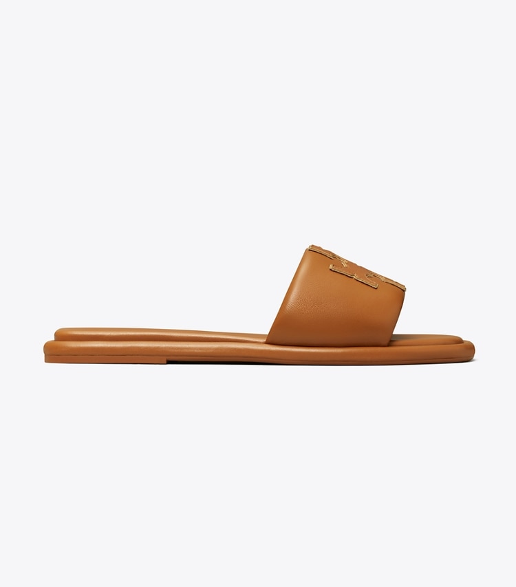 Tory Burch designer sandals Double T Sport Slide in BOURBON MIELE / GOLD side