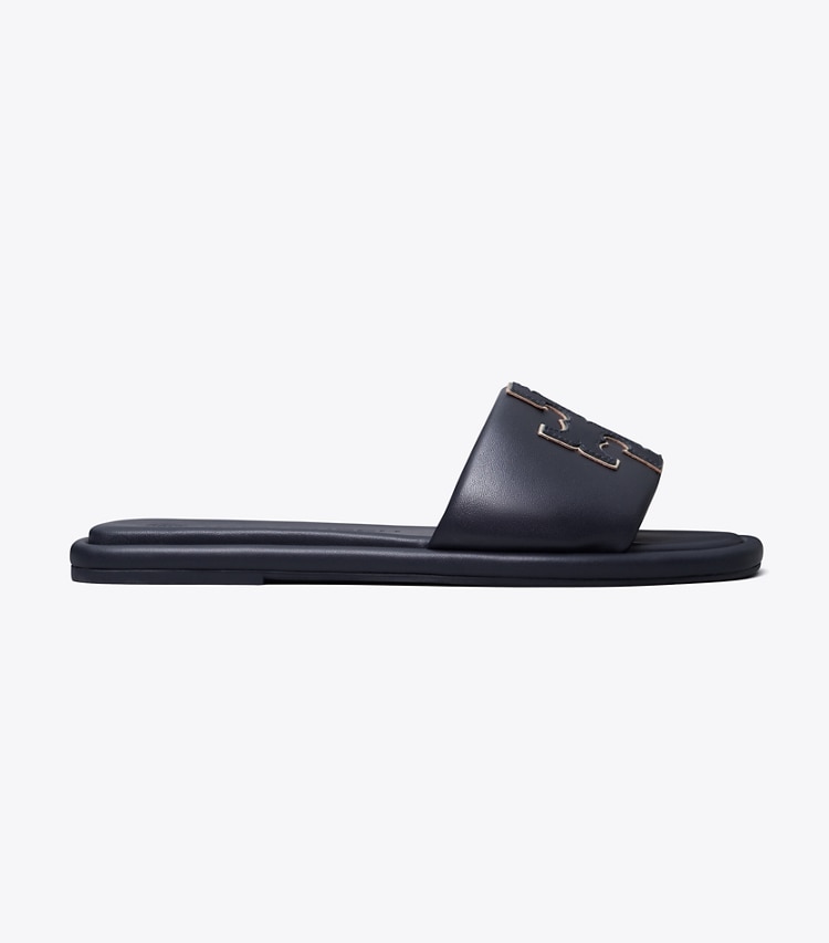 Tory Burch designer sandals Double T Sport Slide in PERFECT NAVY / GOLD side