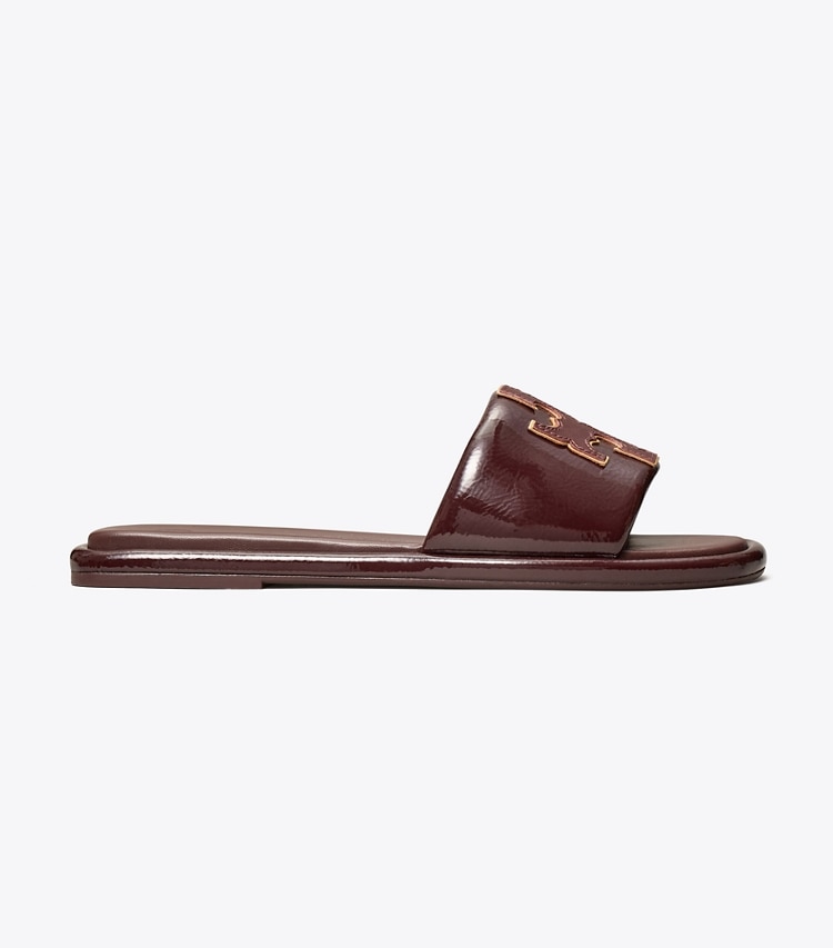 Tory Burch designer sandals Double T Sport Slide in PLUM / GOLD side