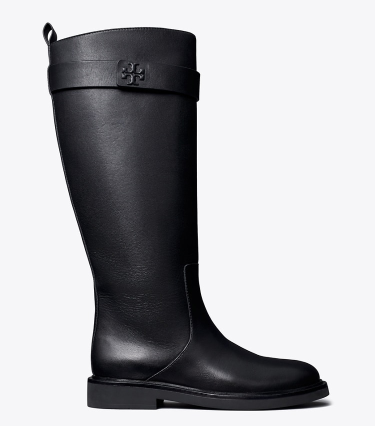 Tory Burch designer knee boots Double T Utility Boot in PERFECT BLACK side