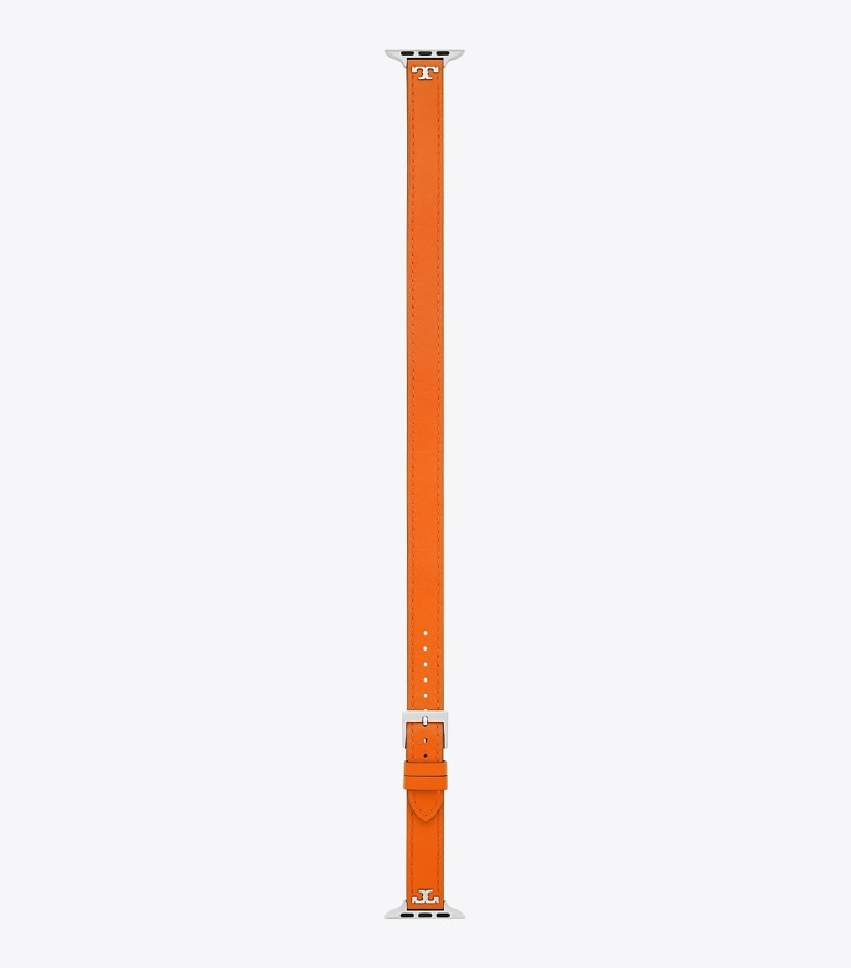 Tory Burch designer smart watches Double Wrap T Band for Apple Watch® in ORANGE/LUGGAGE front
