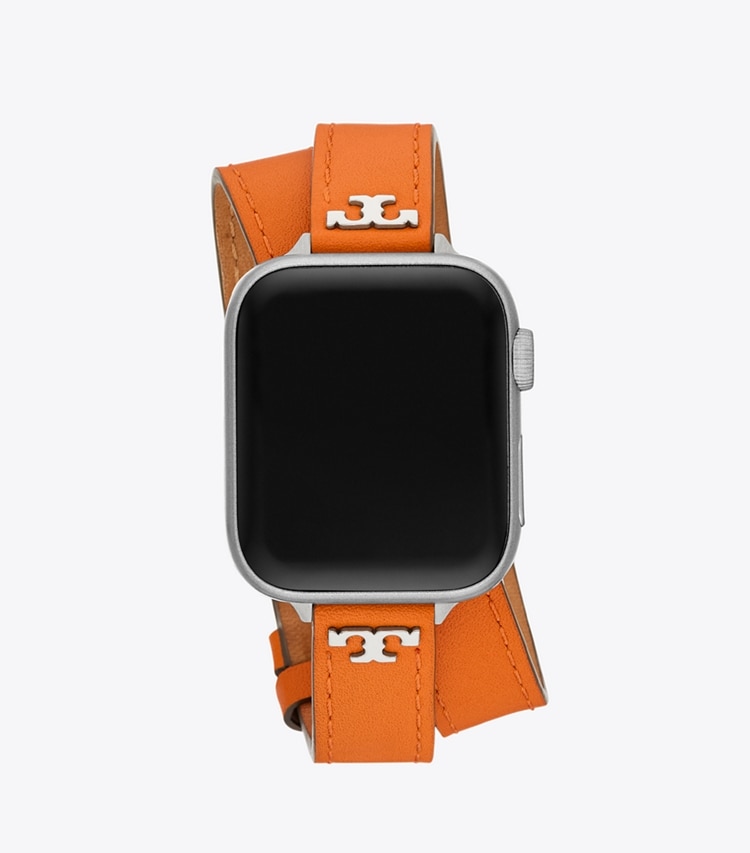 Tory Burch designer smart watches Double Wrap T Band for Apple Watch® in ORANGE/LUGGAGE front