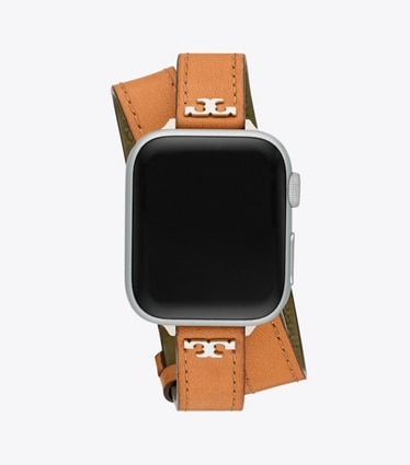 Tory Burch designer smart watches Double Wrap T Band for Apple Watch® in LUGGAGE/OLIVE front