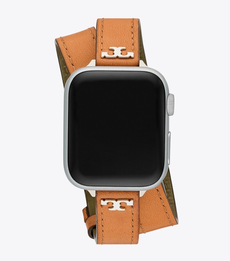 Tory Burch designer watches tory track smart watches Double Wrap T Band for Apple Watch® in LUGGAGE/OLIVE front