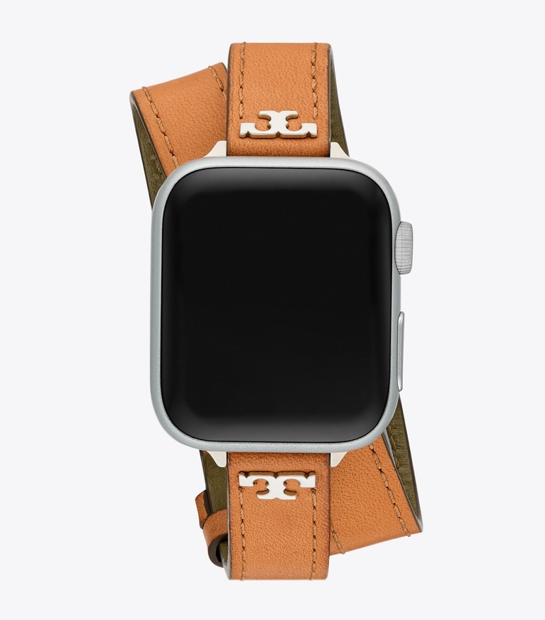 Tory Burch designer watches tory track smart watches Double Wrap T Band for Apple Watch® in LUGGAGE/OLIVE front