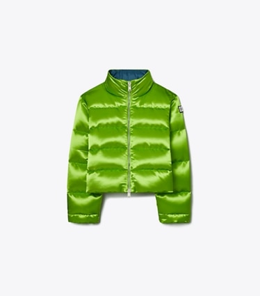 Tory Sport designer manteaux Doudoune en satin in Brilliant Green front