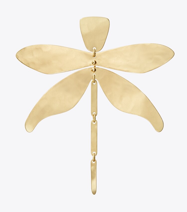 Tory Burch designer earrings Dragonfly Earring in Rolled Light Brass detail