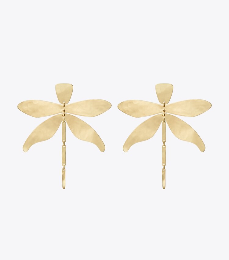 Tory Burch designer earrings Dragonfly Earring in Rolled Light Brass front