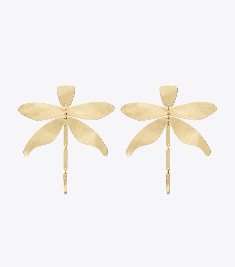 Tory Burch designer earrings Dragonfly Earring in Rolled Light Brass front