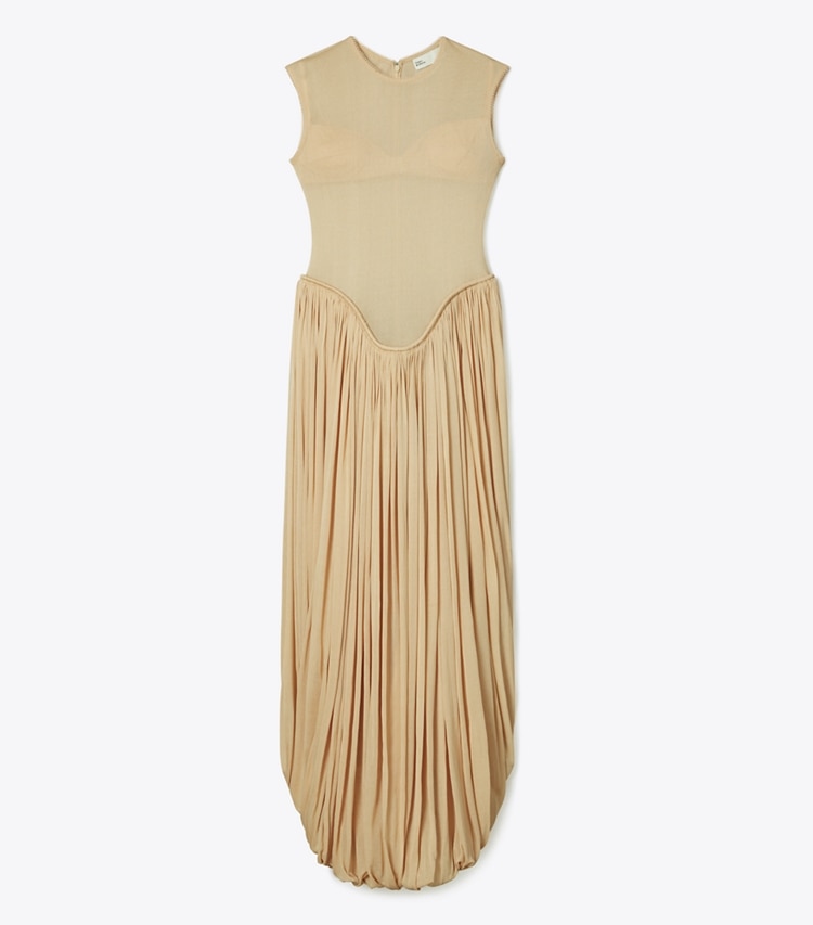 Tory Burch designer dresses Draped Jersey Dress in Washed Apricot front