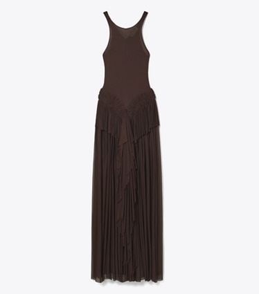Tory Burch designer dresses Draped Jersey Dress in Spiced Chocolate front