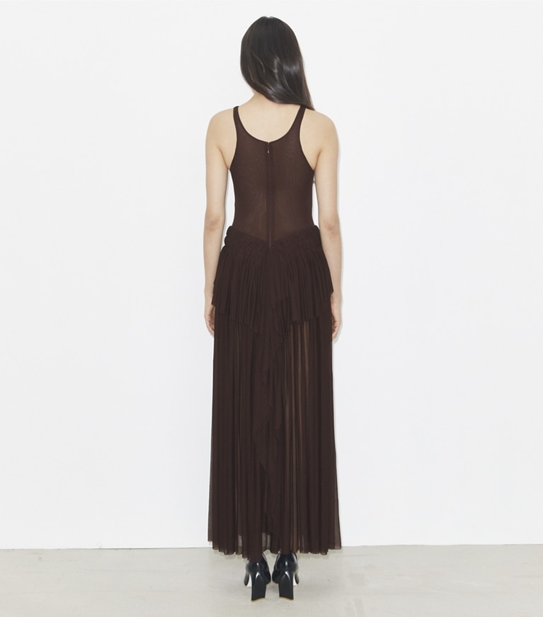 Tory Burch designer dresses Draped Jersey Dress in Spiced Chocolate front