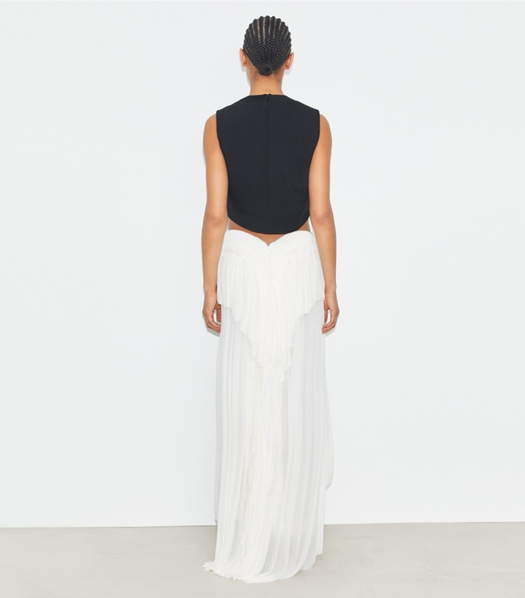 Tory Burch designer bottoms Draped Jersey Skirt in Marshmallow on model back