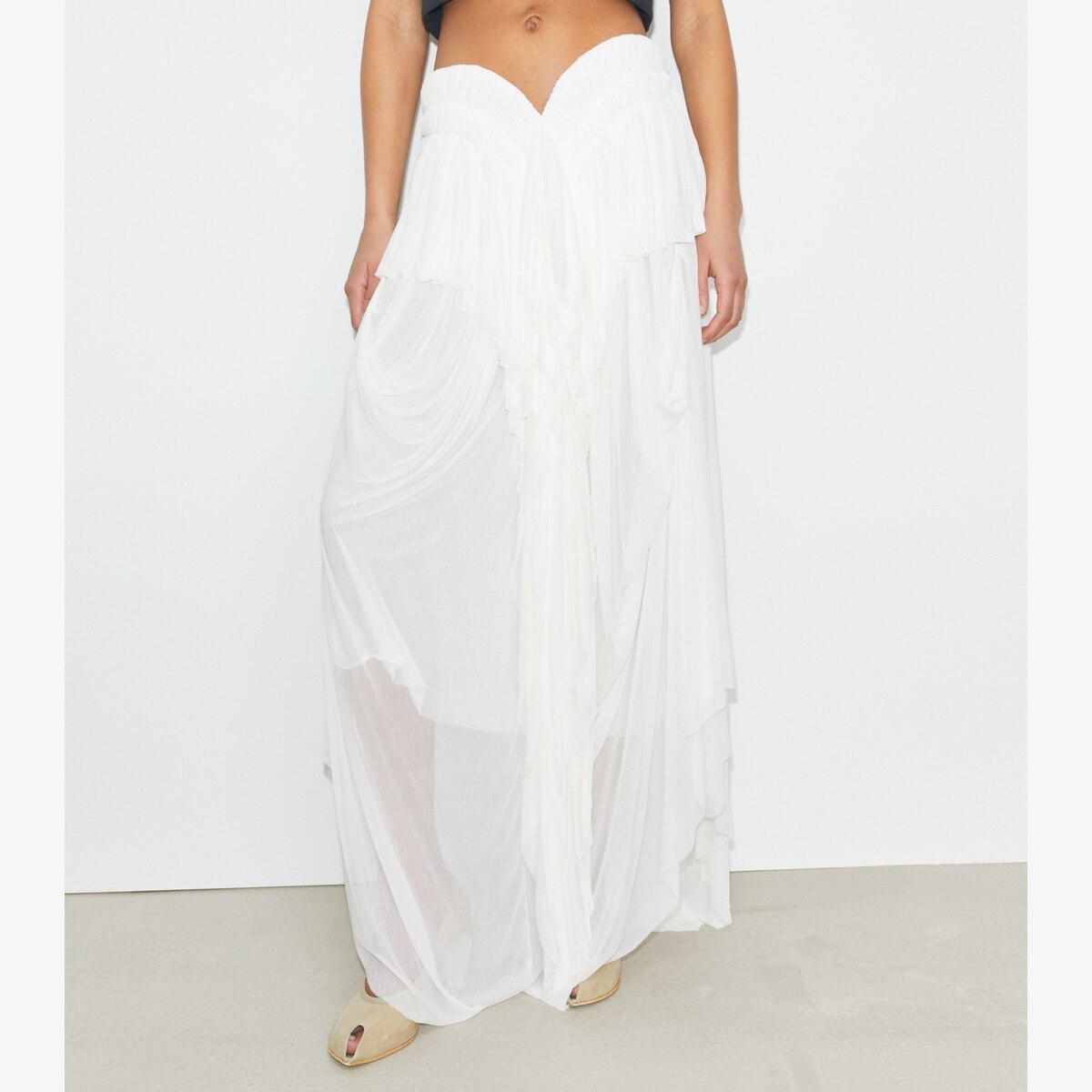【送料&関税込】Tory Burch Jersey Chiffon Skirt Tory Burch Ruched A-Line Jersey & Chiffon Midi Skirt