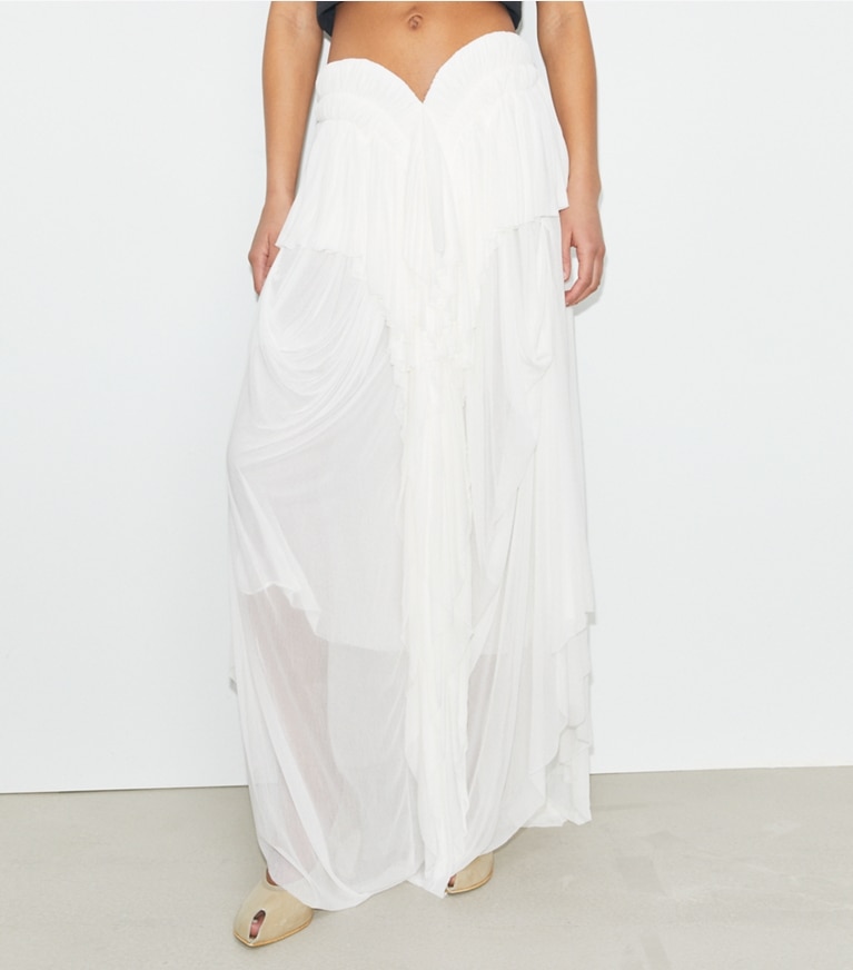 Tory Burch designer bottoms Draped Jersey Skirt in Marshmallow front