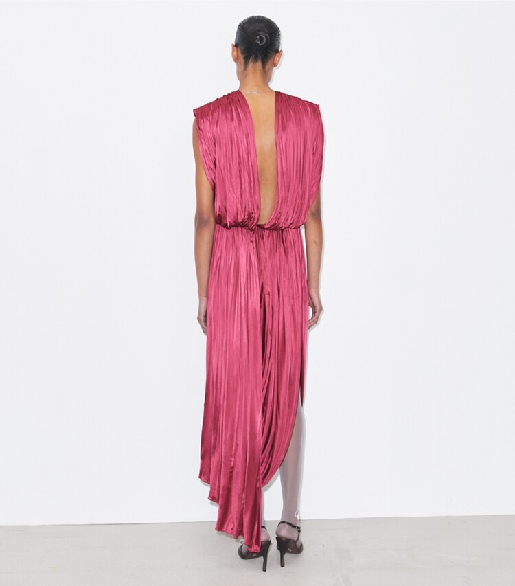 Tory Burch designer kleider Drapiertes Jerseykleid in Cranberry on model back